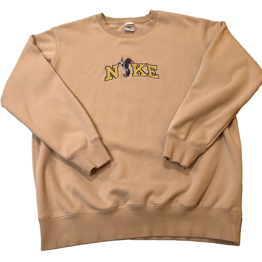 Vtg 90's Nike x Tom & Jerry Beige Sweatshirt XL Embroidered Logo Cartoon Novelty